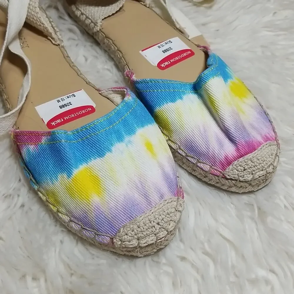 NWT Nine West Tie Dye Ankle Tie Flats Espadrille Style Multi-Color Size 10